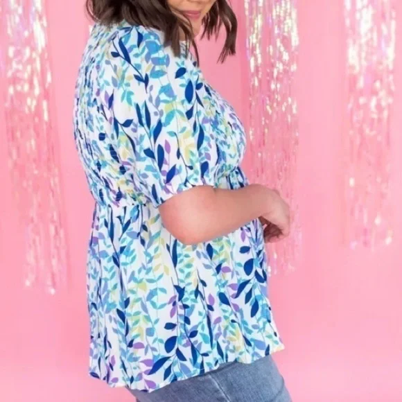 Jodifl Shades Of Blue Smocked Blouse - Picture 3 of 8